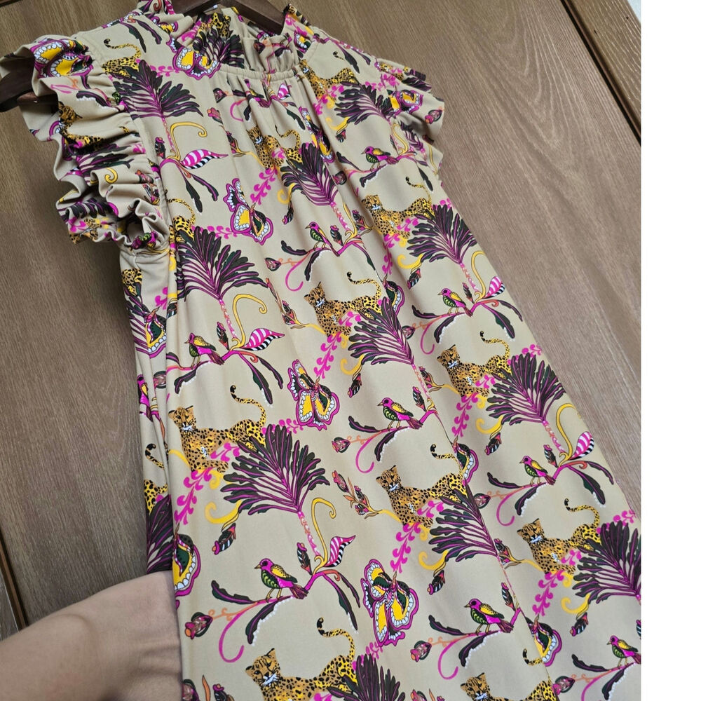 Jude Connally Cream Midi Dress with Purple & Pink Botanical Print - Picture 5 of 9
